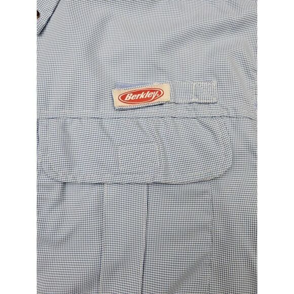 Berkley Shirt Mens Large Fishing Vented Blue Checked Short Sleeve Button Down - Picture 8 of 13